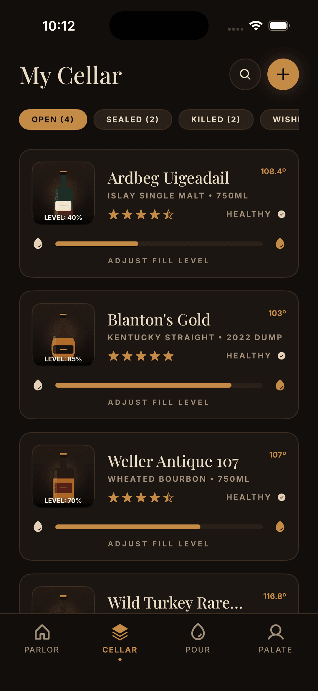 My Cellar with fill levels