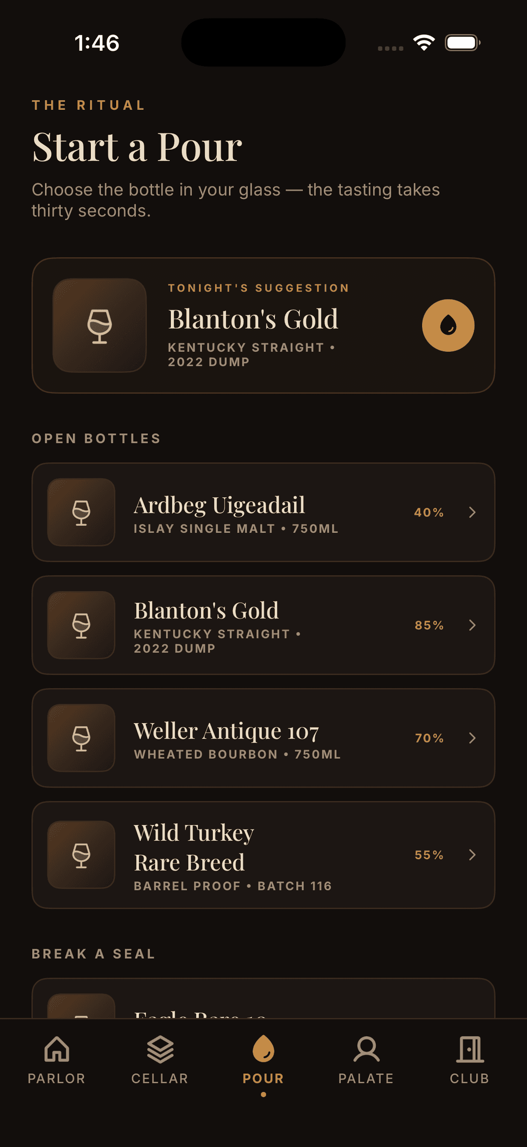 Guided tasting — flavor chips, voice note, verdict slider